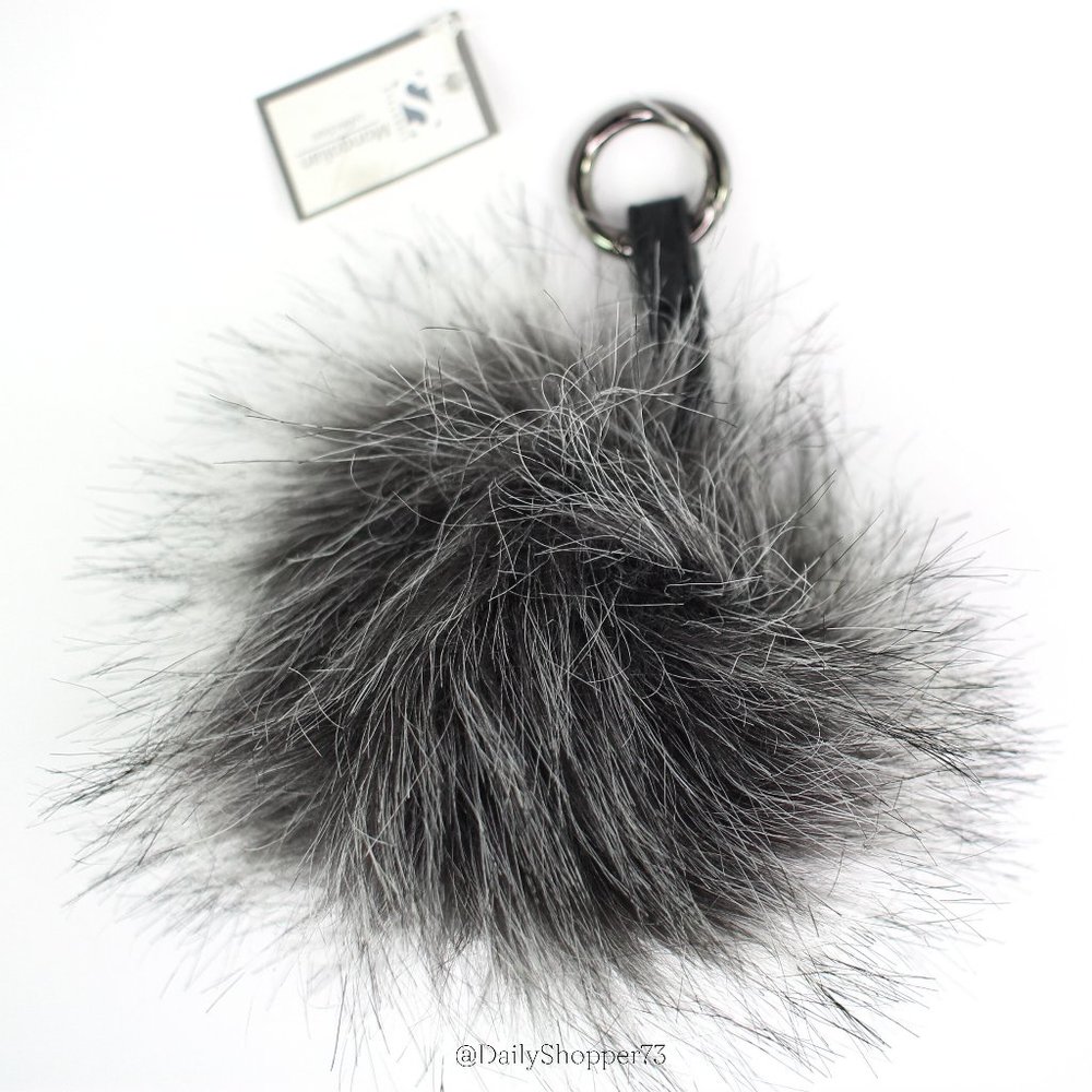 Saro Lifestyle Mongolian Collection Black & Gray Faux Fur Pompom Keychain